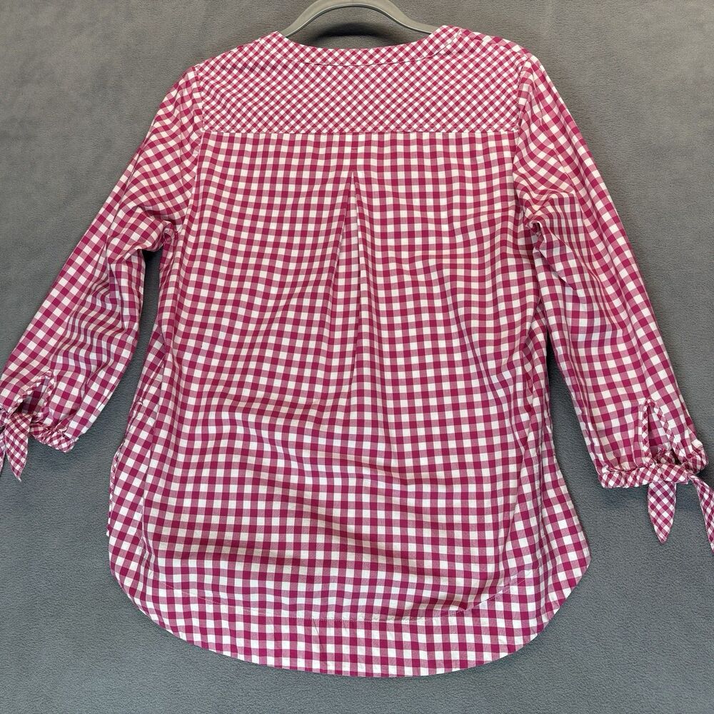 Vineyard Vines Pink Gingham Top Size Medium Cotton Tie Sleeve 3/4 Sleeve Blouse - Picture 4 of 9